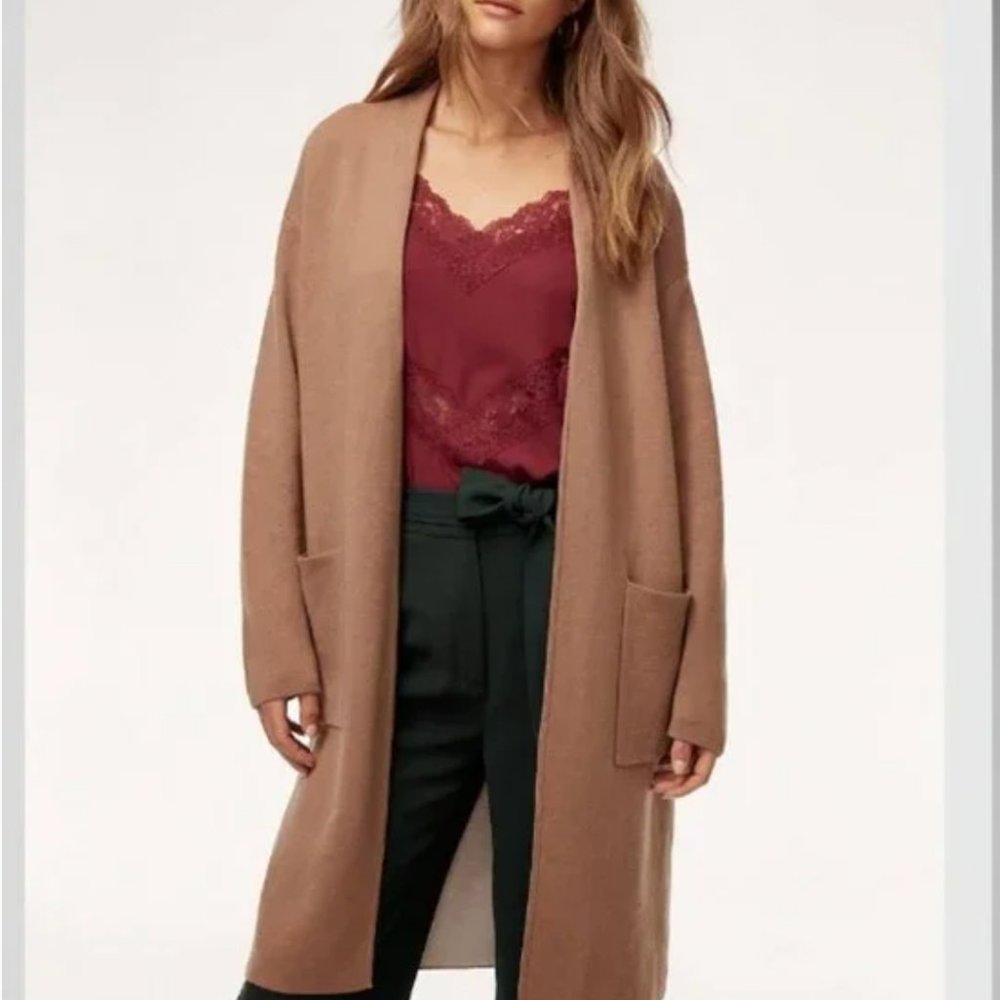 Aritzia Long Open-Front Cardigan - Camel